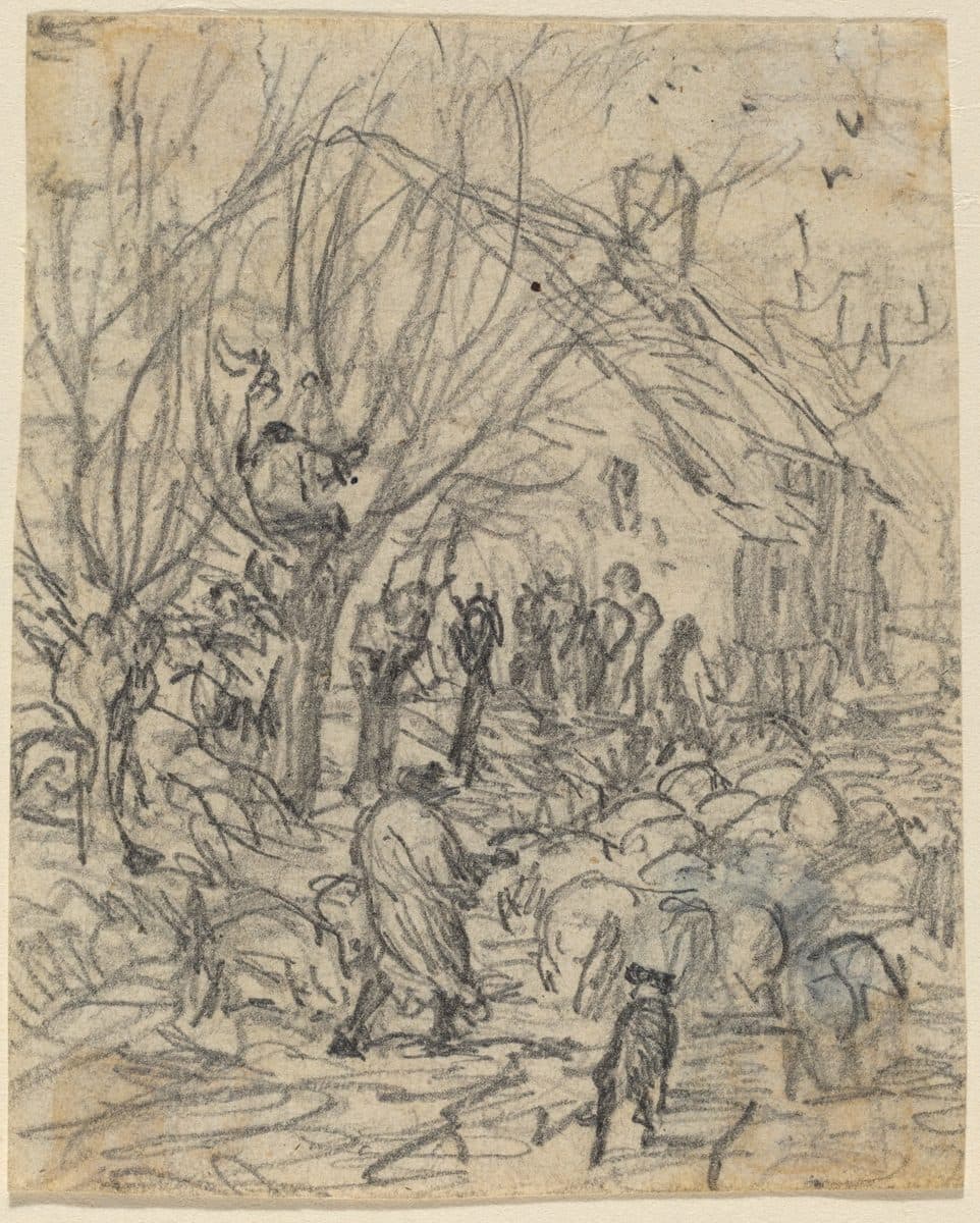 A Flock of Sheep before a Farmhouse by Théodore Rousseau