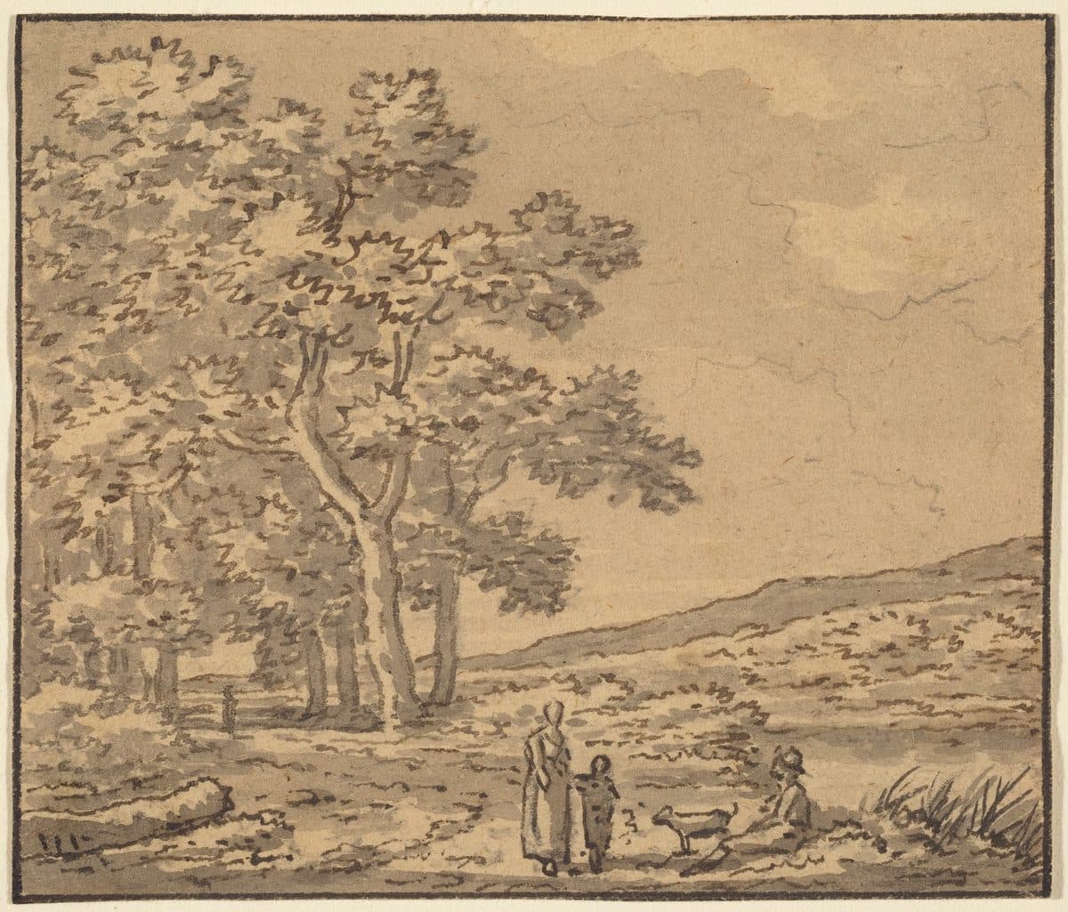 A Landscape with Three Figures and a Dog by Théodore Rousseau