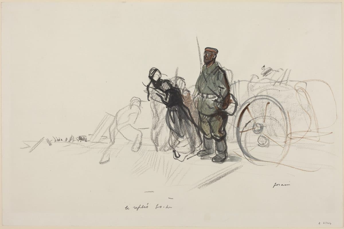 a) Le replis boche (recto); b) Sketch for the Figure of the German (verso) by Jean-Louis Forain