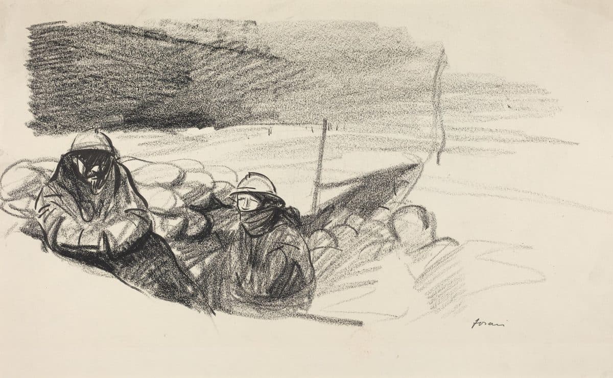 a) Two Soldiers in a Trench (recto); b) Interior with Figures Seated Behind Table (verso) by Jean-Louis Forain