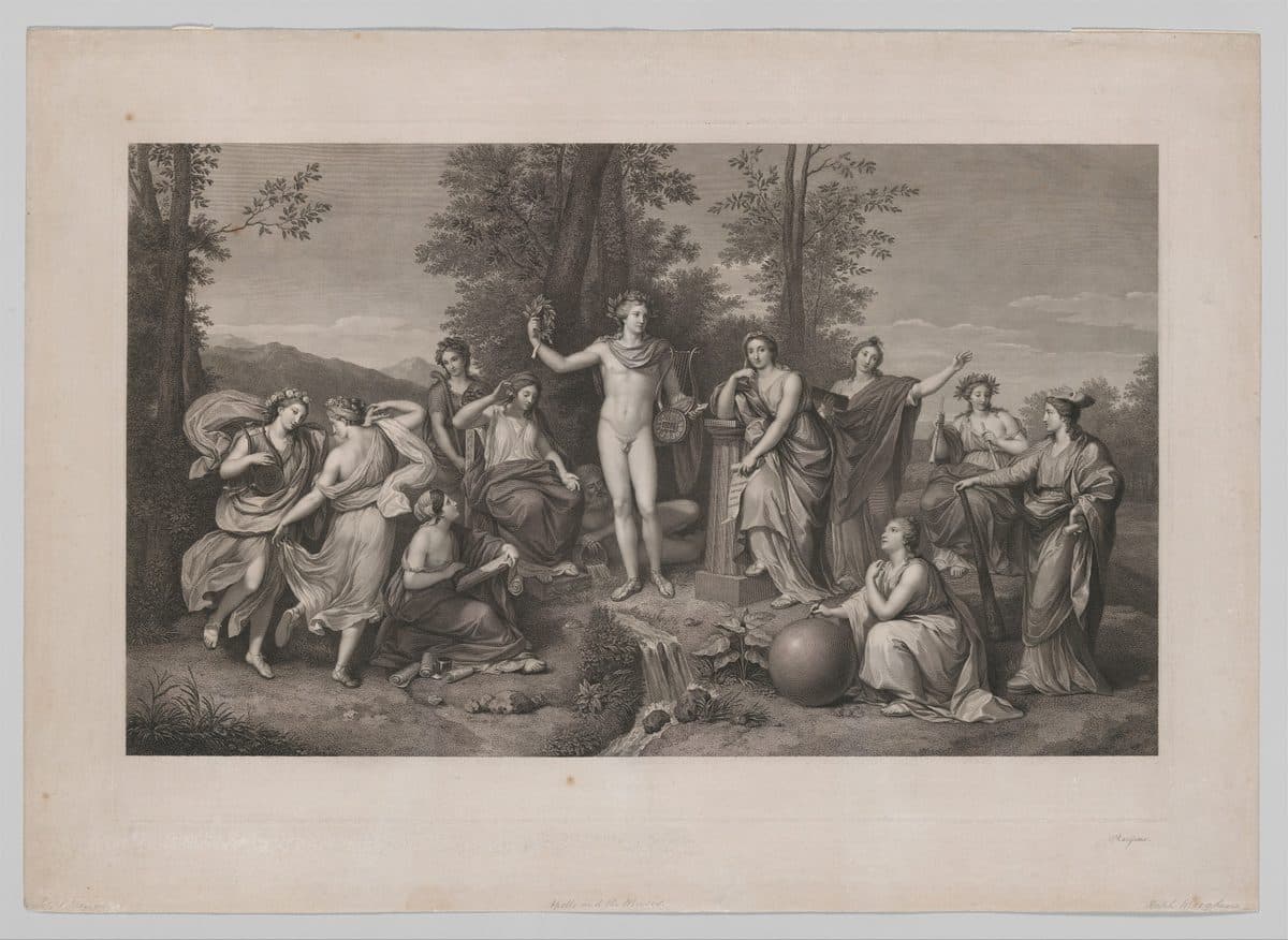 Apollo and the Muses on Parnassus by Raphael Morghen
