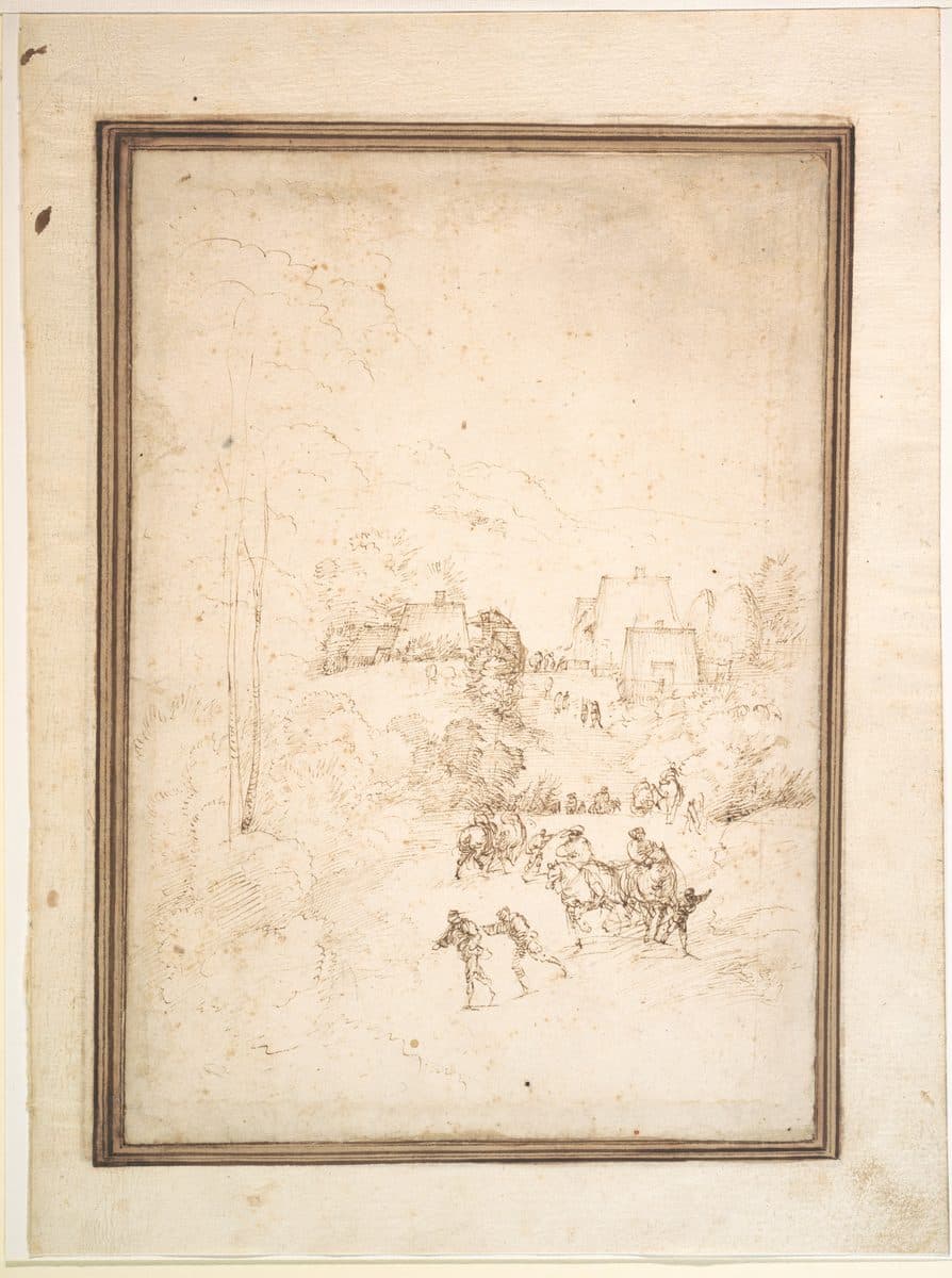 Approach to a Mountain Village with Horsemen on the Road by Fra Bartolomeo (Bartolomeo di Paolo del Fattorino)