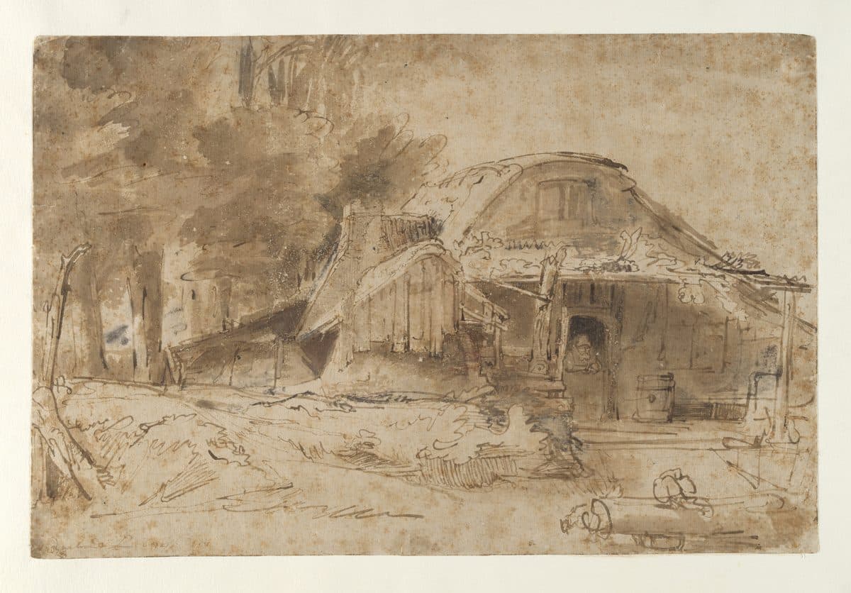 Cottage near the Entrance to a Wood by Rembrandt (Rembrandt van Rijn)