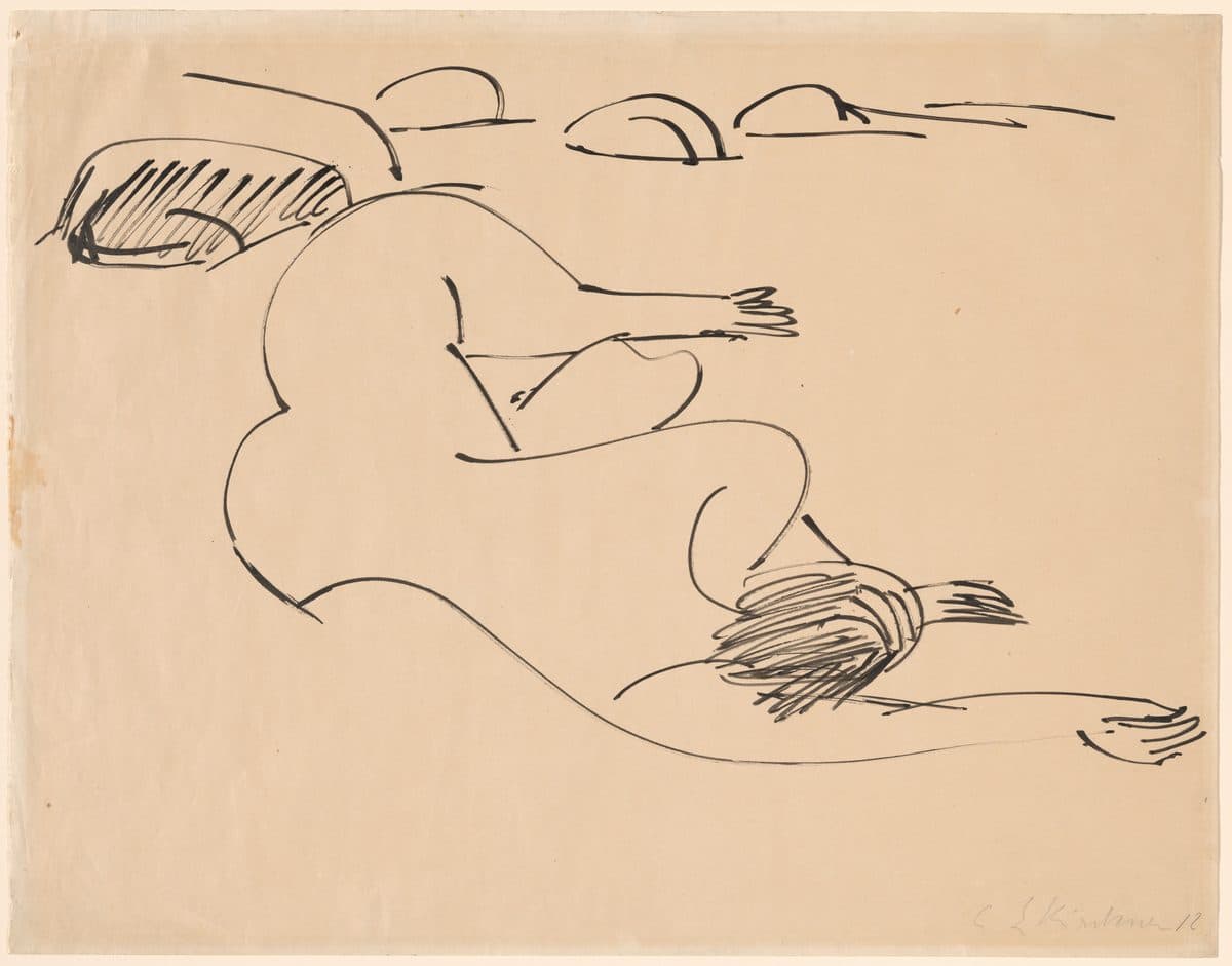 Erna Lying on the Beach among Rocks by Ernst Ludwig Kirchner