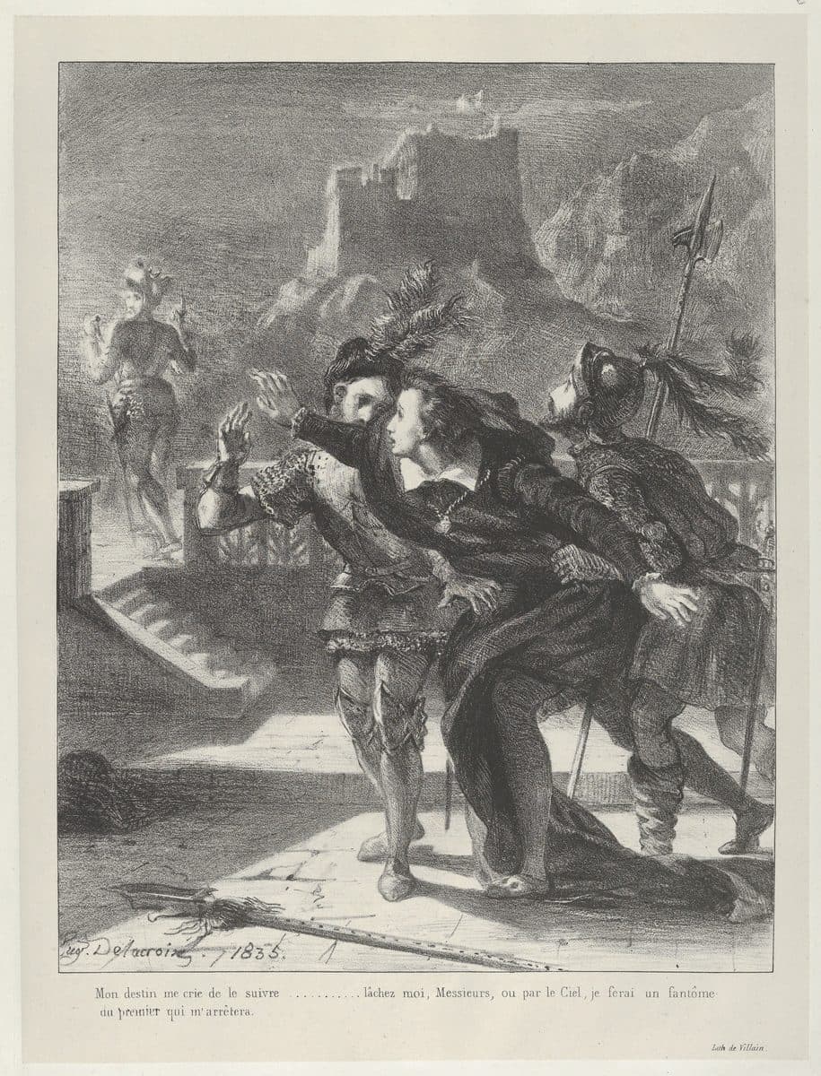 Hamlet Tries To Follow His Father's Ghost by Eugène Delacroix