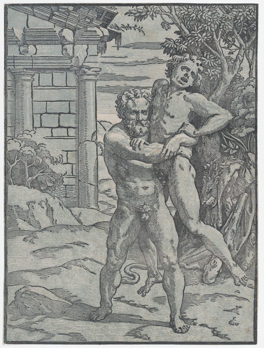 Hercules and Antaeus by Ugo da Carpi