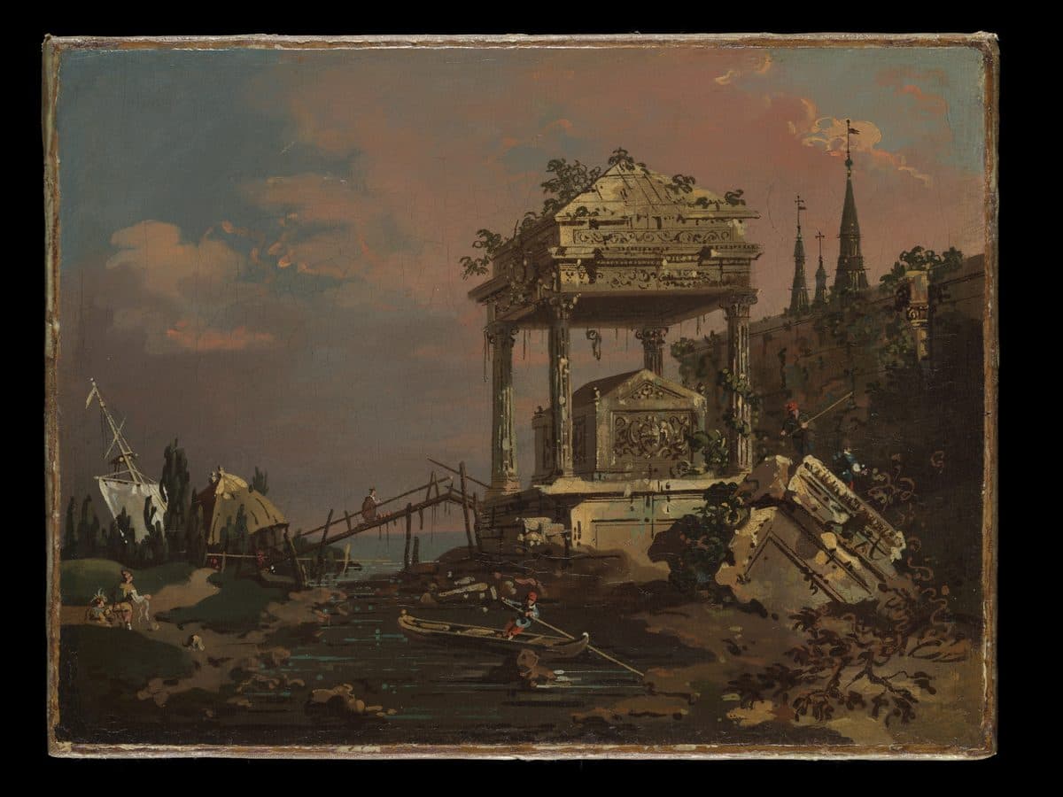 Imaginary View with a Tomb by the Lagoon by Canaletto (Giovanni Antonio Canal)