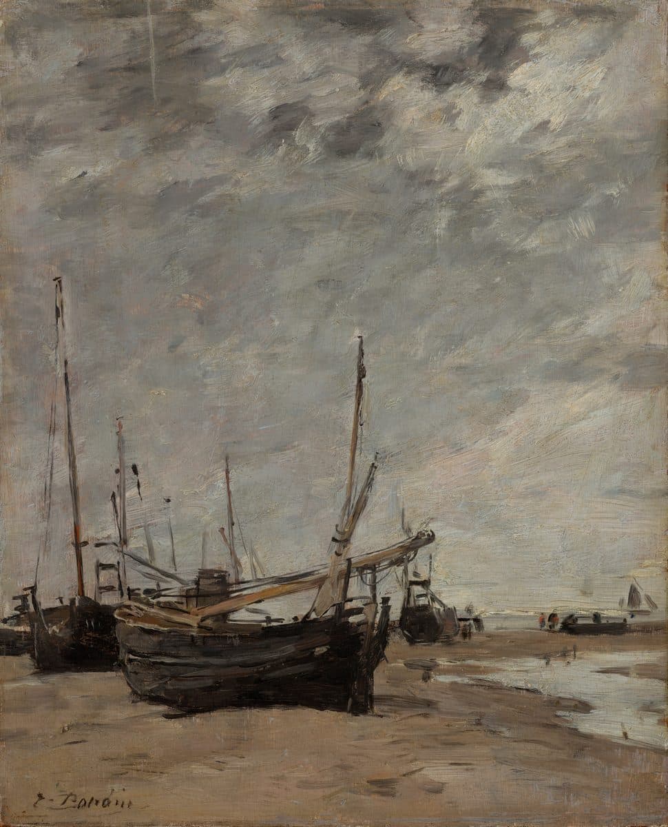 Low Tide, Sailboats Run Aground by Eugène Boudin