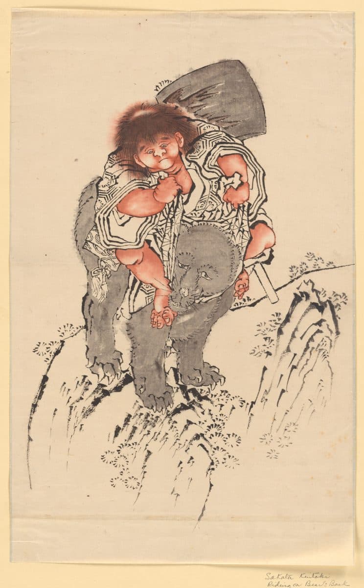 Sakata Kintoki Riding on Bear's Back by Katsushika Hokusai