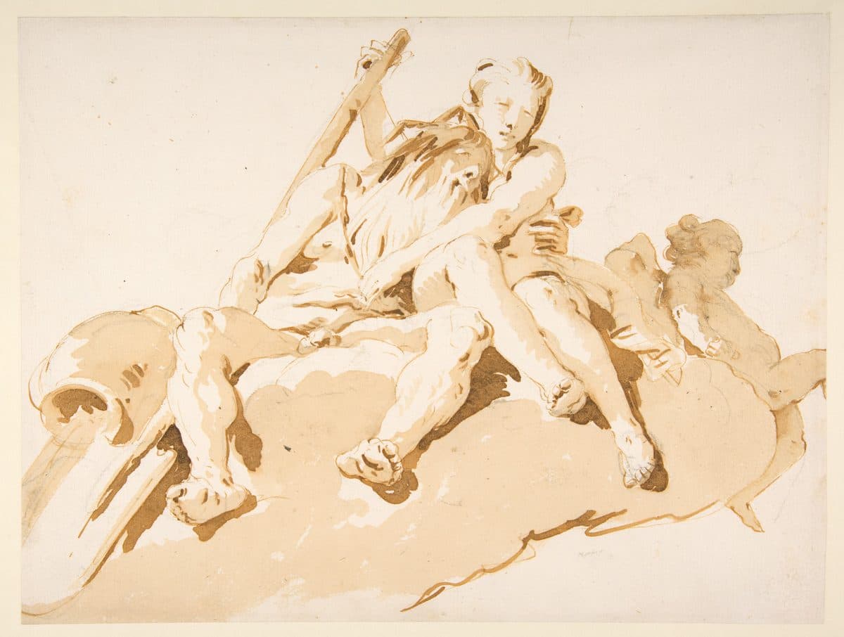 Seated River God, Nymph with an Oar, and Putto by Giovanni Battista Tiepolo