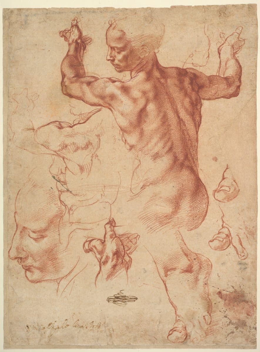 Studies for the Libyan Sibyl (recto); Studies for the Libyan Sibyl and a small Sketch for a Seated Figure (verso) by Michelangelo Buonarroti
