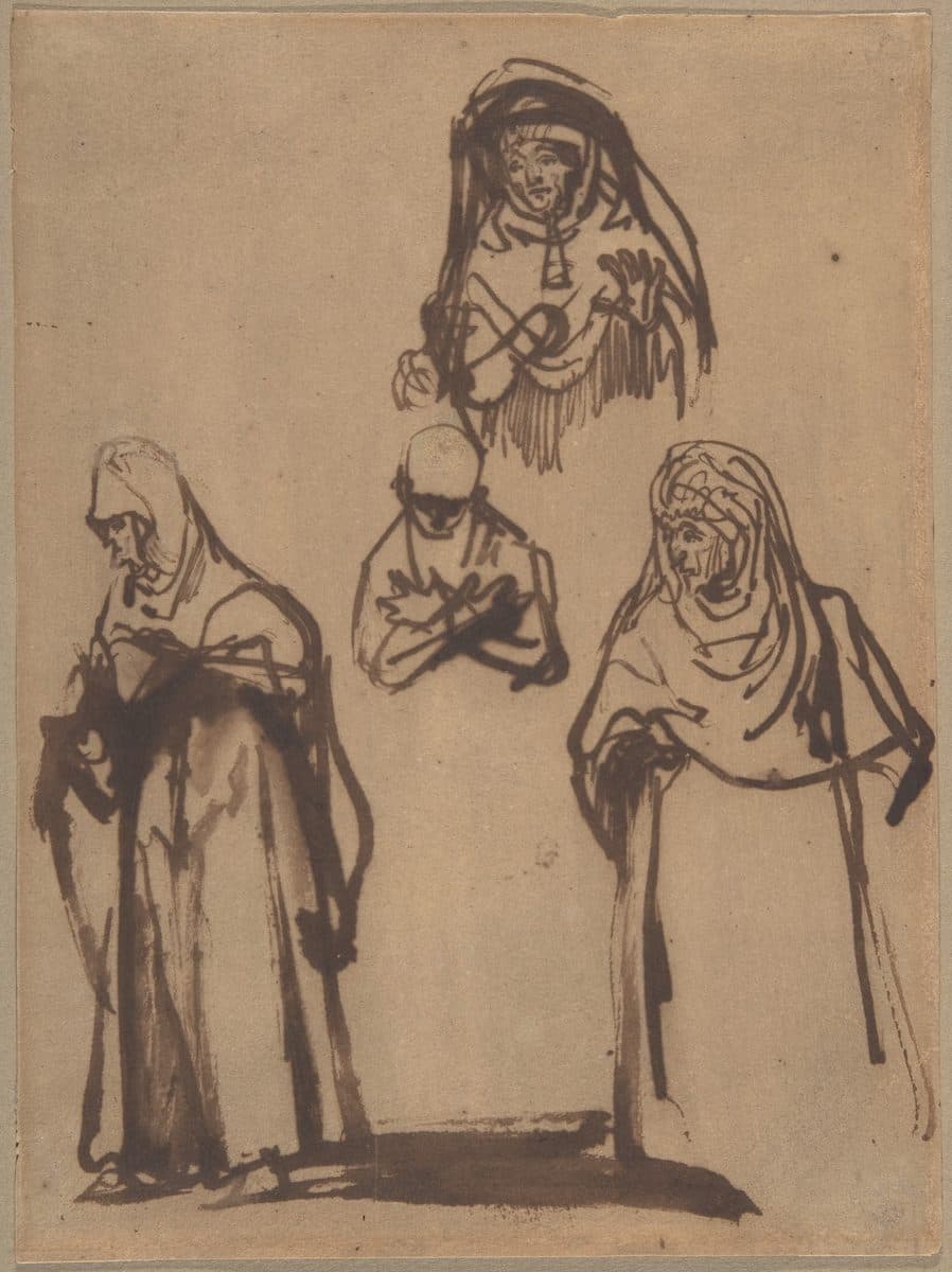 Study Sheet with Three Women and a Boy by Rembrandt (Rembrandt van Rijn)