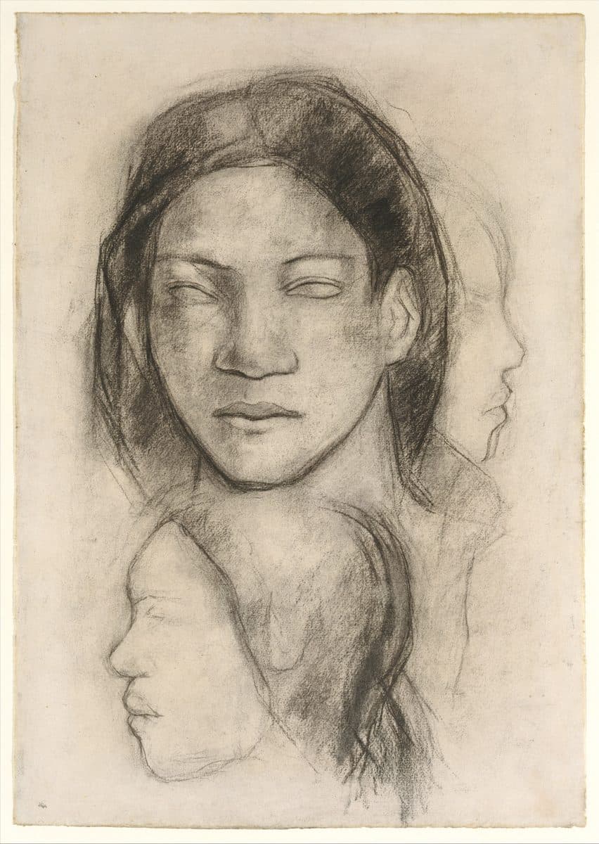 Tahitian Faces (Frontal View and Profiles) by Paul Gauguin