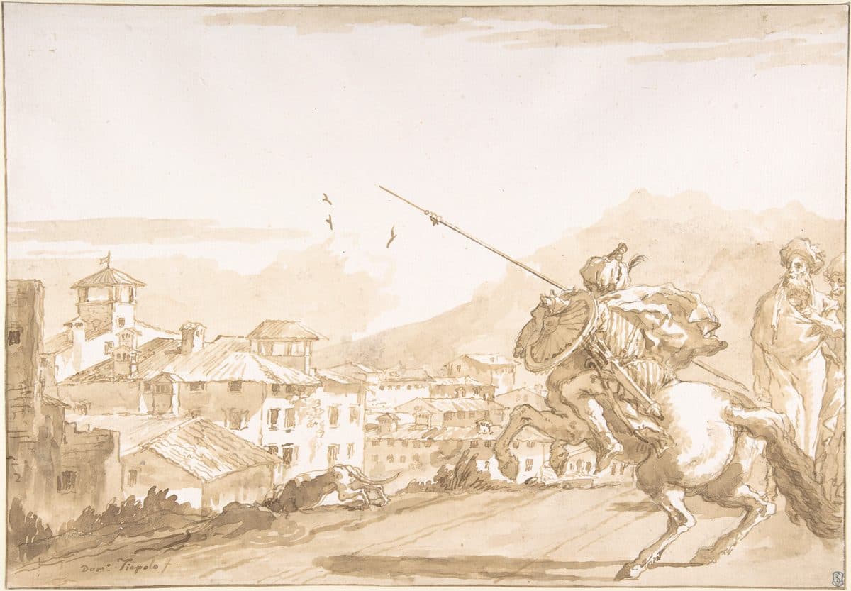 Turkish Lancer and Onlookers Approaching a Town by Giovanni Domenico Tiepolo