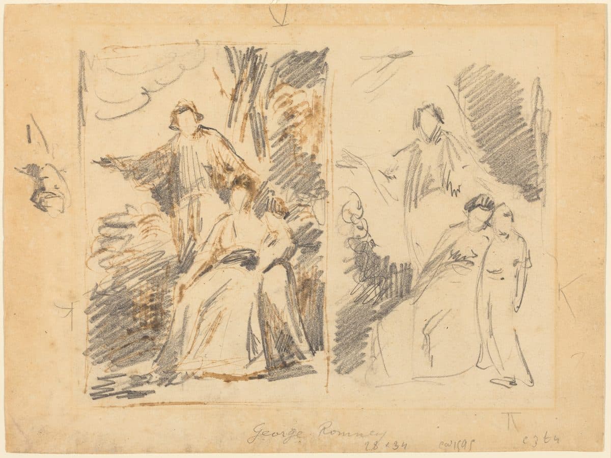 Two Studies for a Portrait of the Warren Family by George Romney