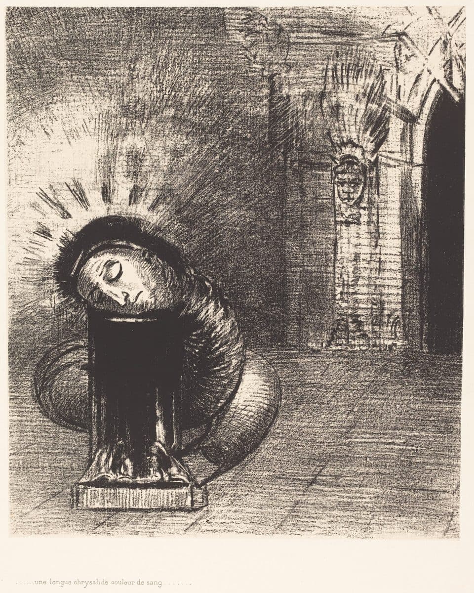 Une longue chrysalide couleur de sang (A longchrysalis, the color of blood) by Odilon Redon