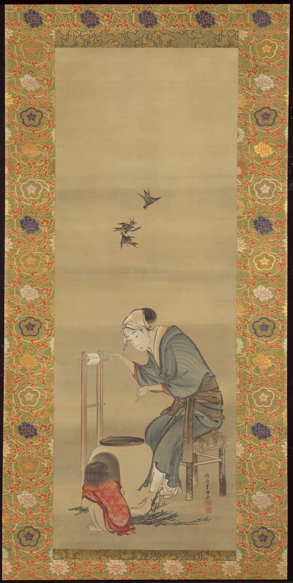 Woman Spinning Silk by Katsushika Hokusai