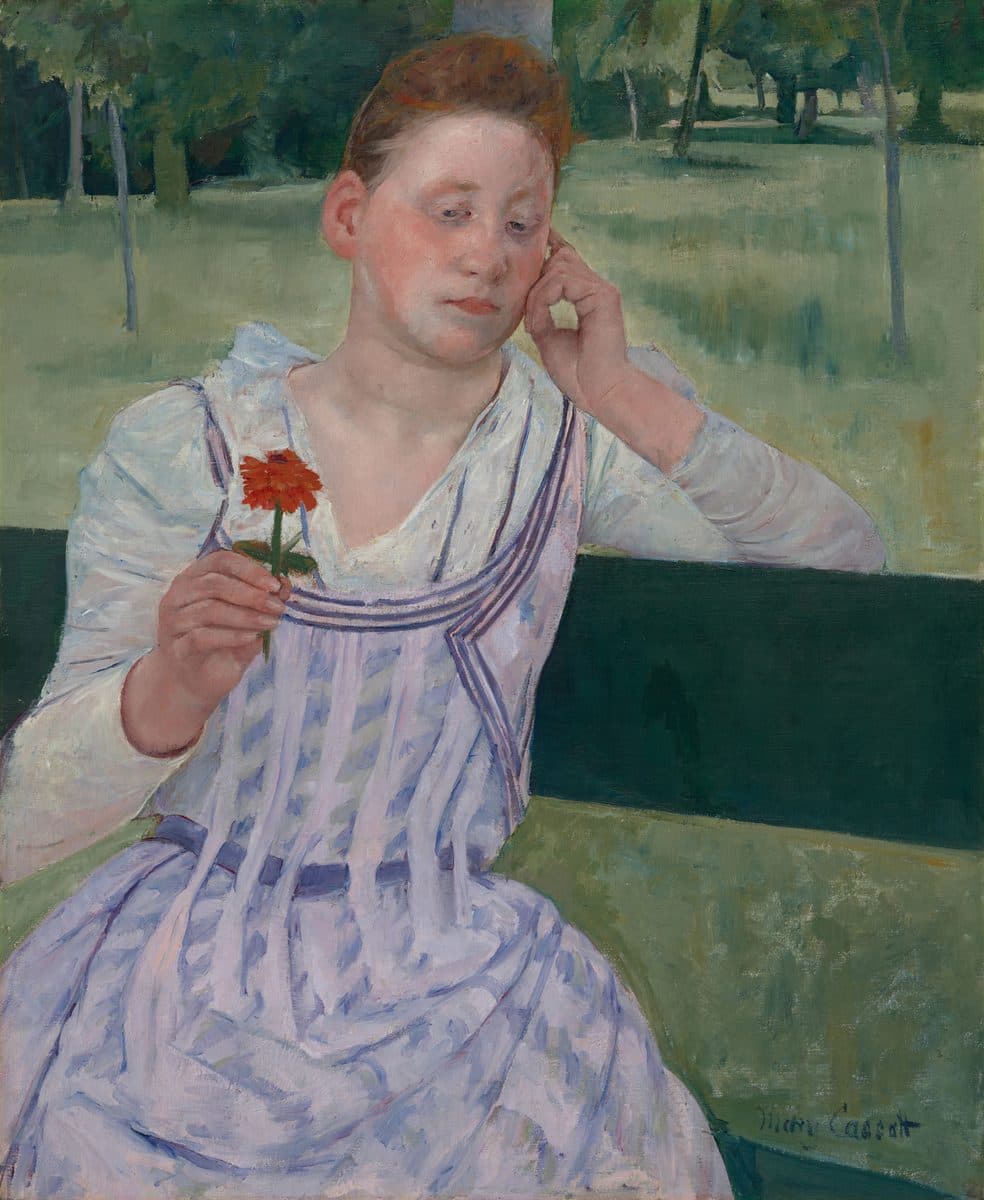 Woman with a Red Zinnia (Revery) by Mary Cassatt