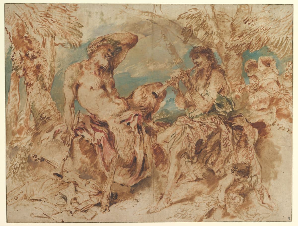 Youth Playing a Pipe for a Satyr by Giovanni Benedetto Castiglione (Il Grechetto)